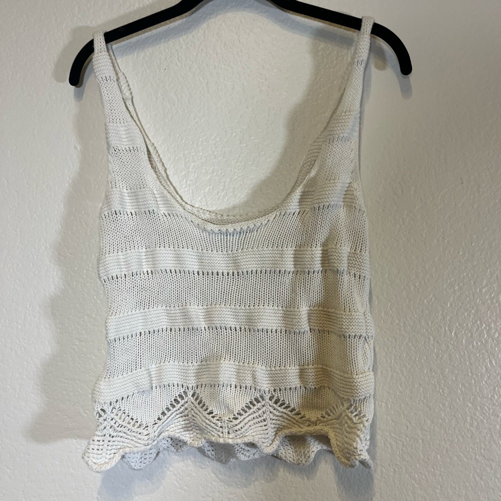 Moon River Knit Tank Top Sleeveless Crochet Trim White Casual‎ Summer Size S - Picture 3 of 6